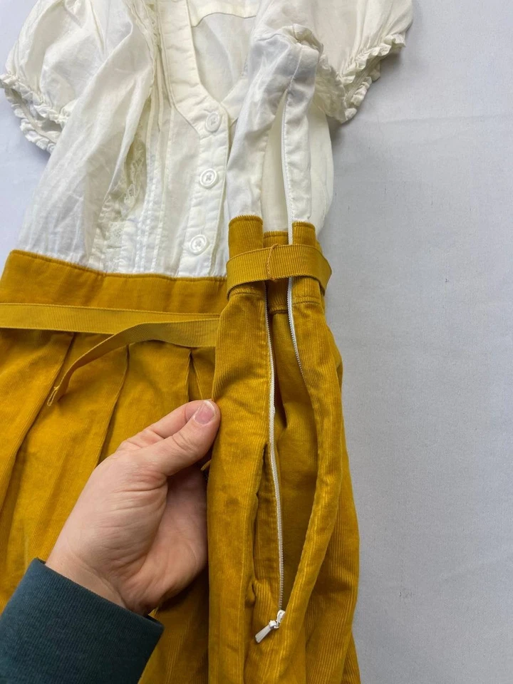 Maeve Dress Womens Size 6 White Yellow Corduroy Knee Length Fit & Flare Belted - Image 4 of 4