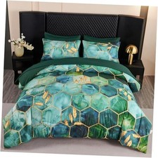 7Pcs Marble Comforter Set Full Watercolor Gold Bedding Full 7Pcs Teal Green