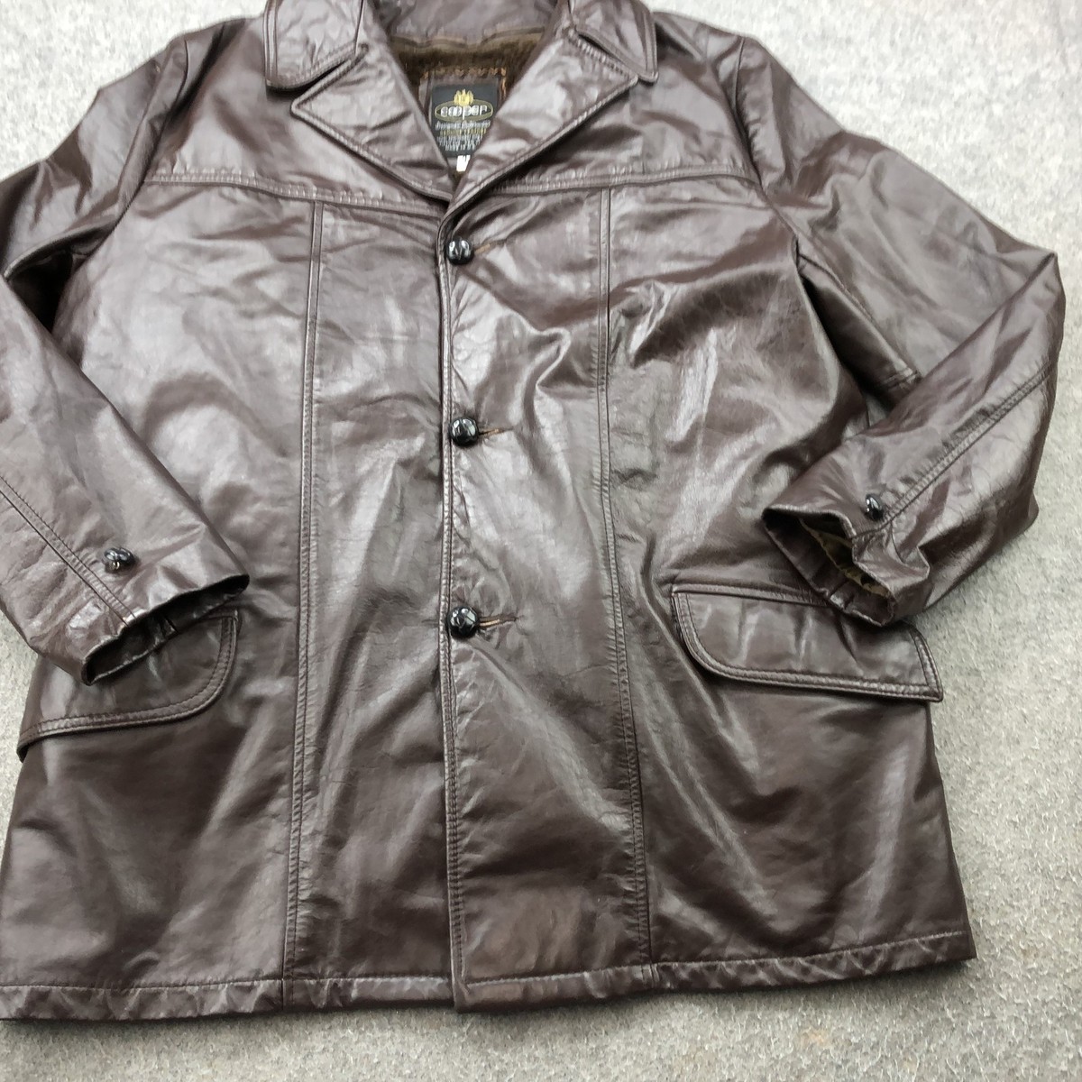 Vintage Cooper Leather Jacket Mens 44 Made USA Fleece Lined Winter