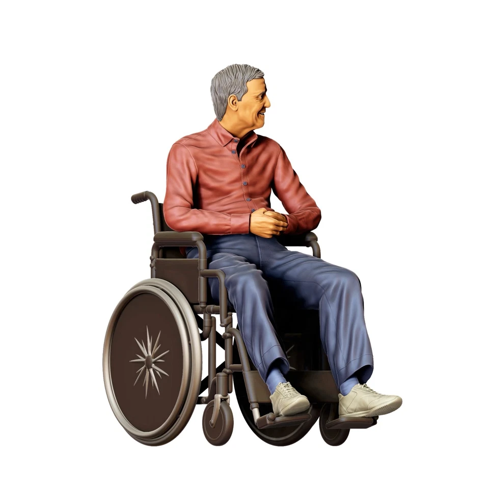 Пожилой человек в инвалидной коляске смолы 3D печать неокрашенный диорама модель RR фигурка - Изображение 2 из 4