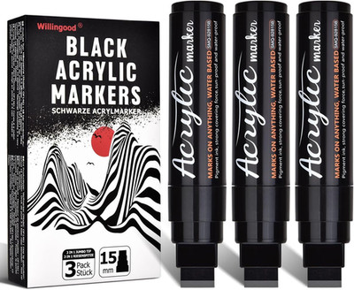 3X Schwarz Acrylstifte, Jumbo Marker Set, 15Mm Filzspitze, Schnelltrocknend, Was