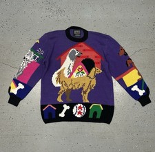 VTG 90s Berek Hand Knitted Dog Sweater - Purple- Size - Large