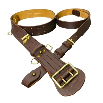 Bown Leather Sam Browne Belt Golden Brass Buckle Military Parade Officer Uniform - Image 1 of 4