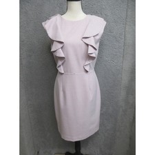 Calvin Klein Sheath Dress Womens 6 Pink Ruffle Workwear Quiet Luxury Tailored