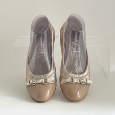 AGL Italy Size 8 EU 38 Silver/Taupe Leather Monika Classic Cap Toe Ballet Flat