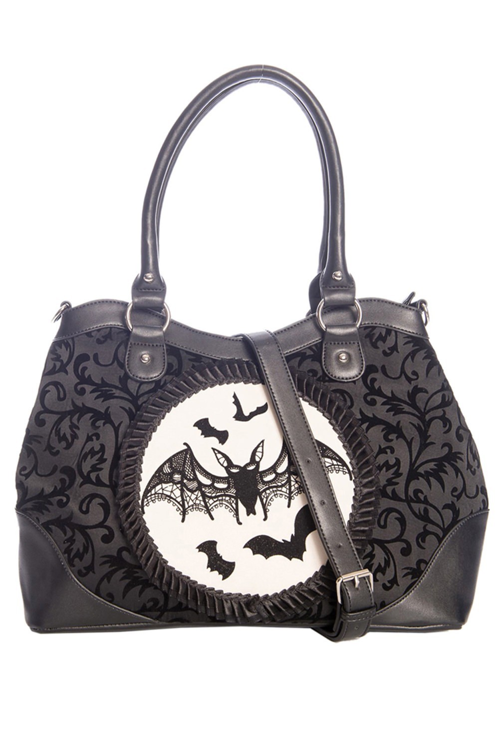 BANNED Apparel Black Gothic Rockabilly Bats Cameo Flocked Dragon Nymph Handbag