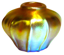 Authentic Art Nouveau Scarce Tiffany Gold Favrile Plump Cabinet Vase Chicago WOW