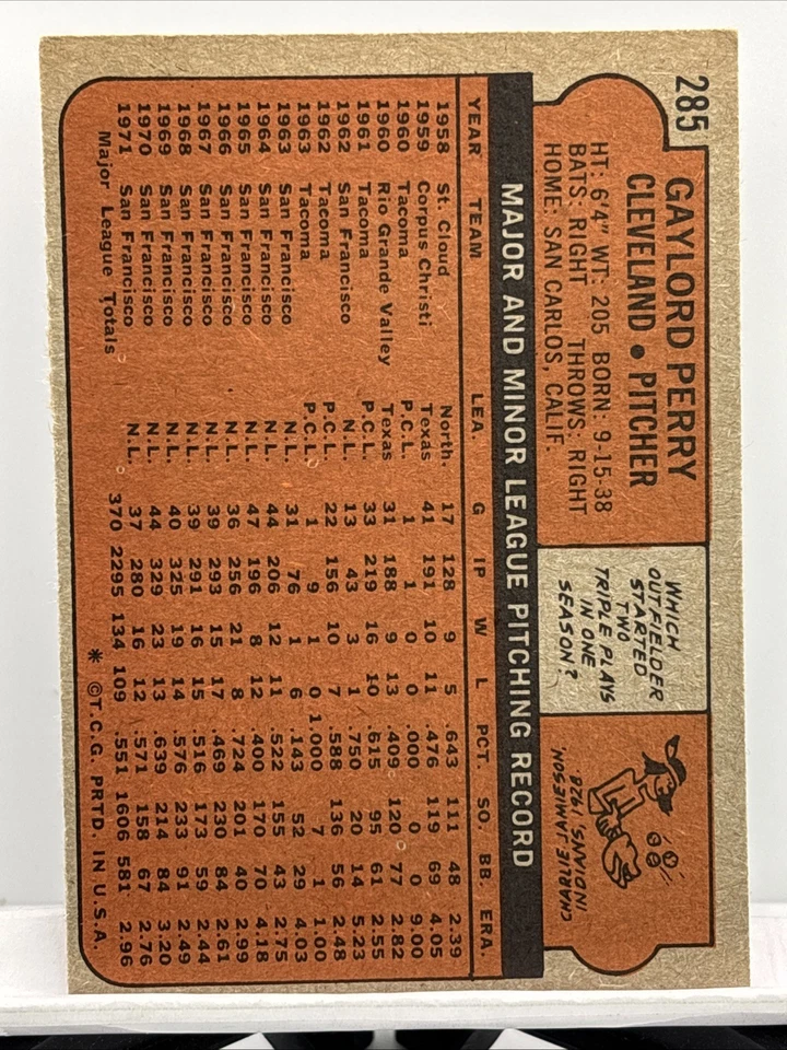 1972 Topps - Gaylord Perry #285 Inv1309 Foto 2 de 2