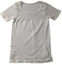 Venus Womens Medium Ivory Mesh Yoke Short Sleeve Blouse Casual Stretch Top