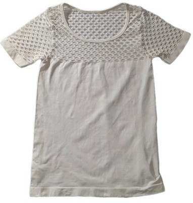 Venus Womens Medium Ivory Mesh Yoke Short Sleeve Blouse Casual Stretch Top