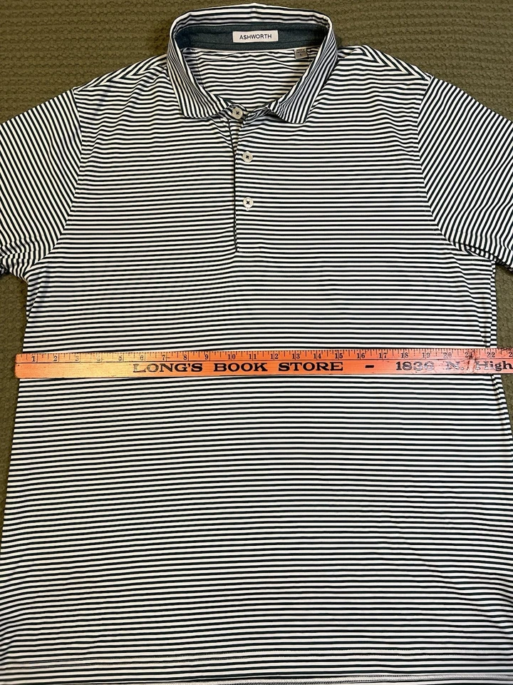 Camisa polo de golf Ashworth para hombre manga corta L rayas verdes Foto 2 de 4