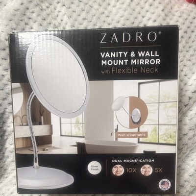 Zadro Flexible Neck Vanity & Wall Mount Mirror 7.75in Round Silver 10X/5X