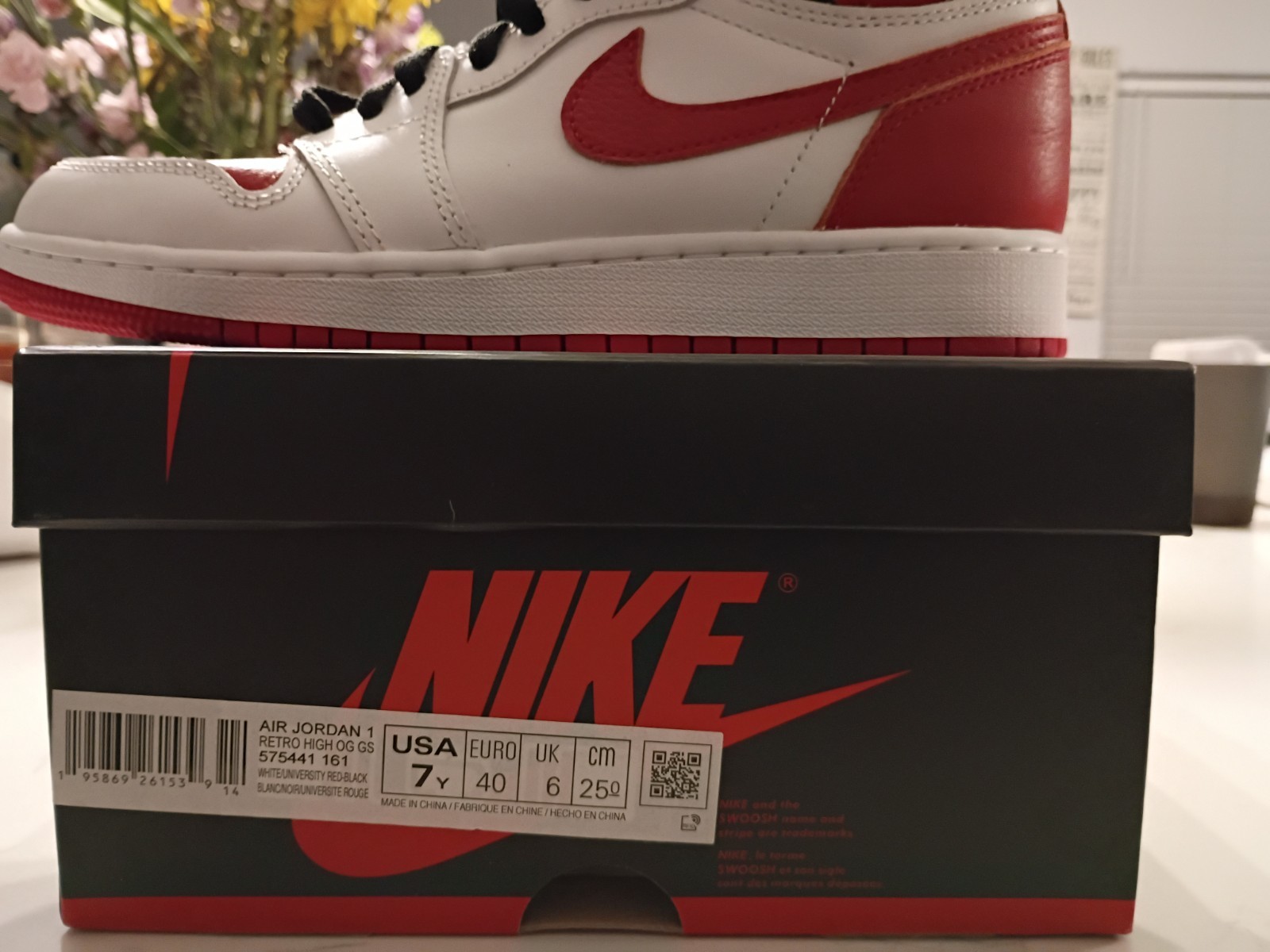 New Nike Air Jordan 1 Retro High OG GS White Red Black Sneaker 7Y Unisex Kids