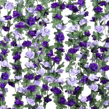 5Pcs 41FT Artificial Purple Flower Garland, Faux Silk Purple Rose Flower, Lav...