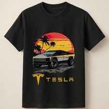Tesla Cybertruck with Tropical Vibes and Bold Sunset Silhouette Unisex T Shirt