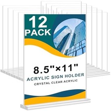 Acrylic Sign Holder 8.5x11, 12 Pack Clear Table Top Display Stand