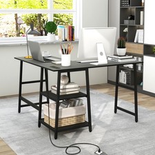 Costway L Shaped Study Table Corner Computer Desk w/Storage Shelves Black