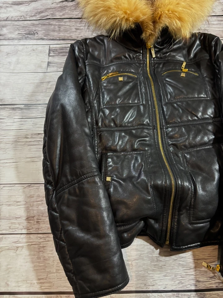 vintage streetwear rick owens type fur cropped leather jacket womens - Image 3 of 4