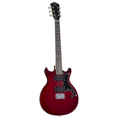 J & D Double Cut E-Gitarre Wine Red, Linde Korpus, Ahornhals geschraubt, 2 Open-Coil