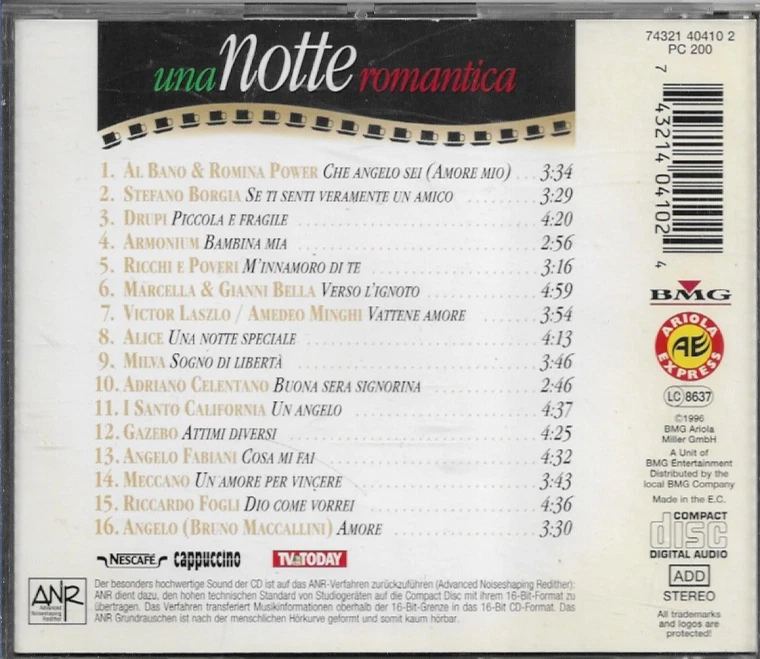 Una Notte Romantica - Die schönsten italienischen Schmusesongs - CD - 1996 - Bild 2 von 2