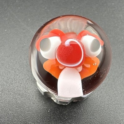 Contemporary Handmade Art Glass Marble .69'' Red Orange Monster Face Implosion
