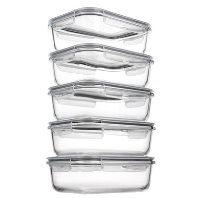 5 Pack 35oz Glass Food Storage Containers With Lids, grey