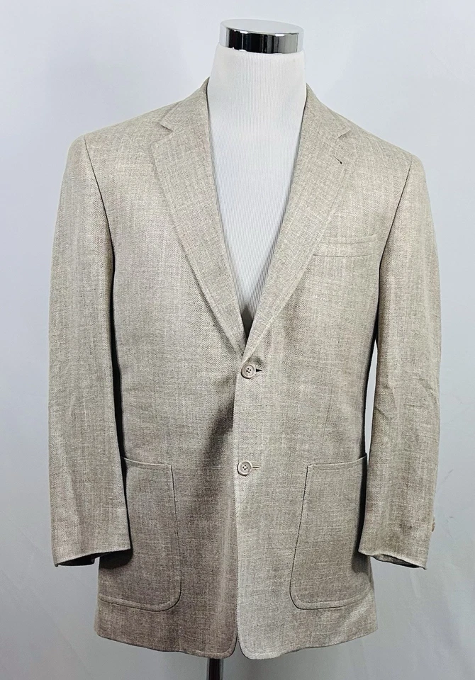 Casaco esportivo Kroon 42R 100% linho bege espinha de peixe dois botões ventilação dupla - Imagem 2 de 4