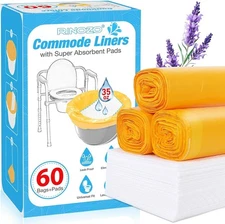 Commode Liners with Absorbent Pads 60 Pack Leak-Proof Bedside Commode Bags for A