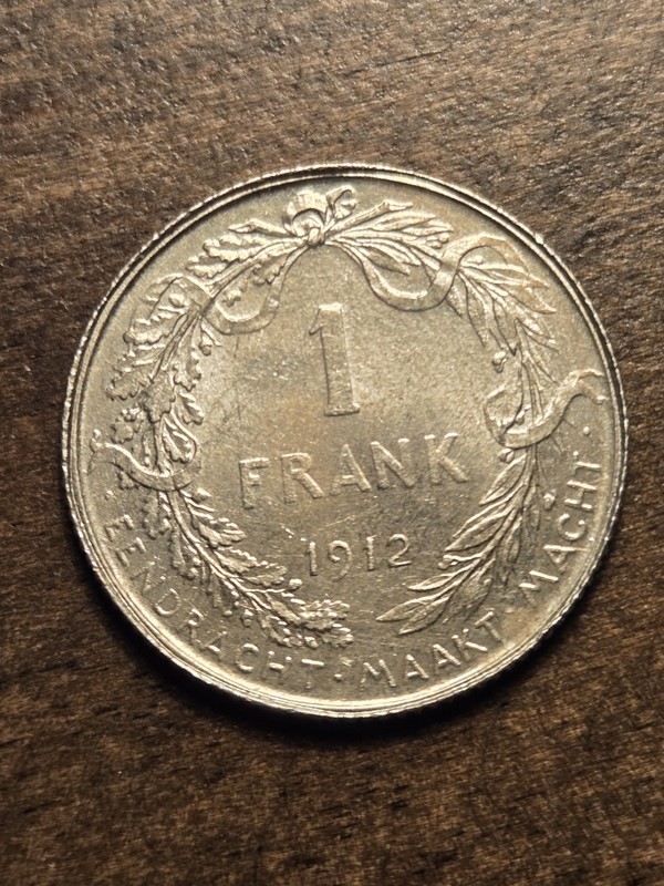 1912 Albert I Belgium 1 Frank .835 Silver Coin Unc Details
