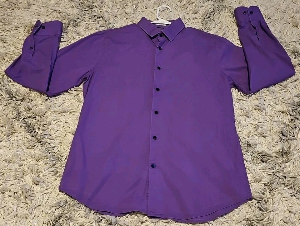 Express Men's Extra Slim Dark Purple Solid Button Down Shirt Size Large - Image 3 of 3
