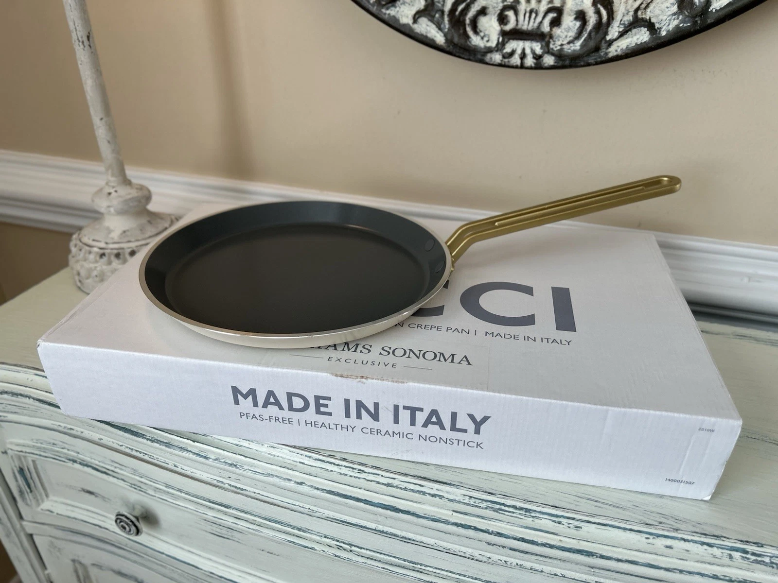 Williams Sonoma Stanley Tucci Ceramic Nonstick Crep Omelette Pan 10” Carrara NIB
