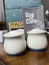 Pfaltzgraff Northwinds Blue Green Striped Salt and Pepper Shakers