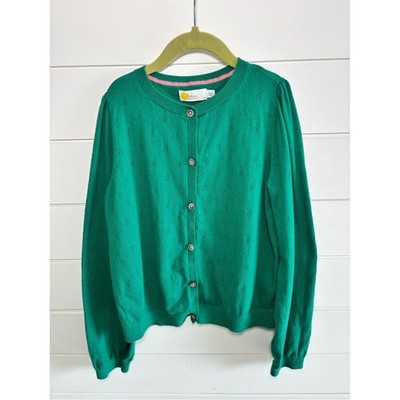 Boden Cashmere Cotton Blend Emerald Green Button-Front Knit Cardigan size 11-12Y