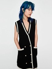 Zara Double Breasted Pearl Button Sleeveless Sweater Dress Black Medium
