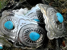 Vintage 7-PIECE TURQUOISE CONCHO BELT nickel silver NAVAJO Southwestern