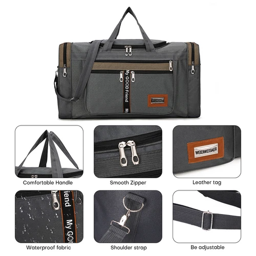 Große Oxford Reisetasche Fitnessstudio 45/60L wasserabweisend Gepäcktasche mit Gurt - Bild 19 von 49
