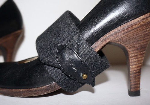 DRIES VAN NOTEN Black Leather & Cotton-Wrap Pumps EUR 40 ITALY - Picture 6 of 15