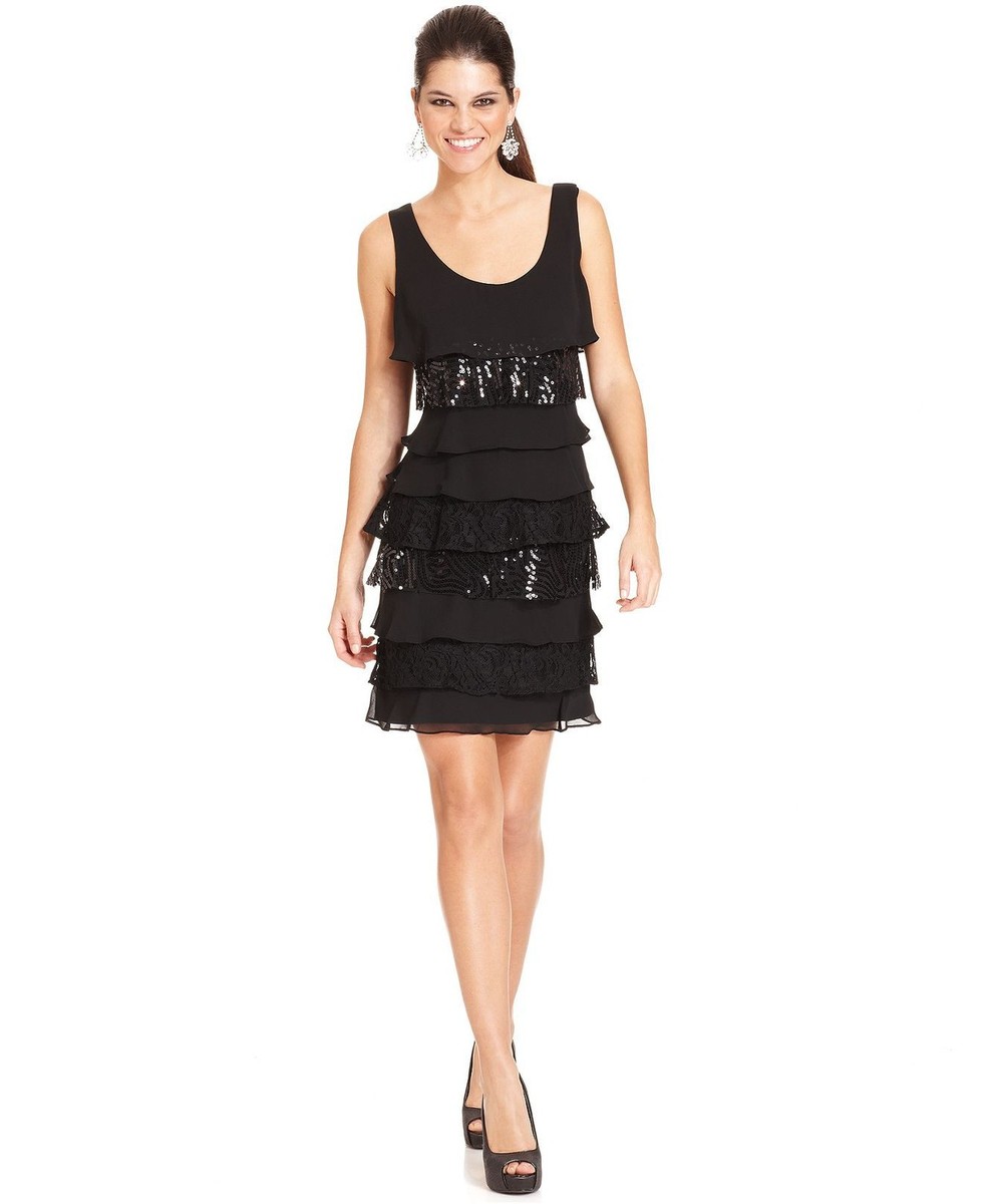 SL Fashions Black Chiffon/Lace Sequin Tiered Cocktail Dress, 8R - MSRP $119 | eBay SL Fashions Black Chiffon/Lace Sequin Tiered Cocktail Dress, 8R - MSRP $119 | eBay