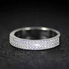 Moissanite Half Eternity Wedding Band 1 Carat Round Cut Solid 14K White Gold