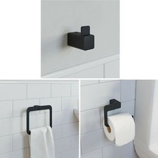 Black Bathroom Accessories Toilet Roll Holder Towel Rail Ring Robe Hook Tumbler
