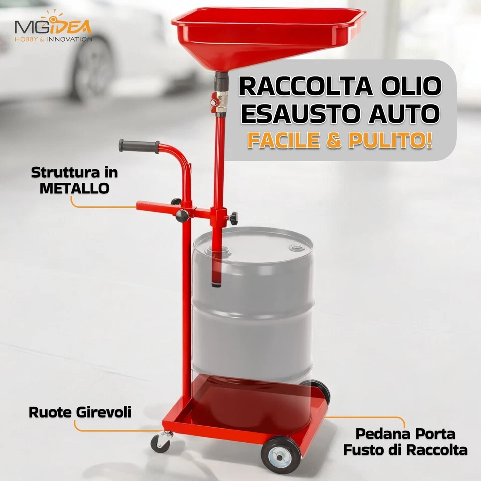 CARRELLO RECUPERO OLIO MOTORE ESAUSTO TAGLIANDO OFFICINA RUOTE AUTO MACCHINA - Immagine 2 di 4