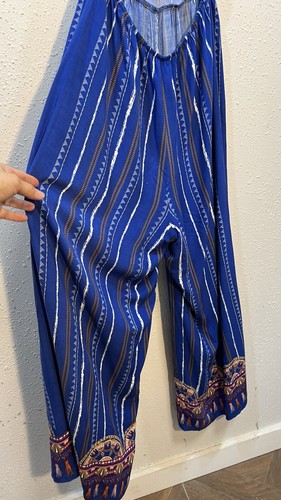 Palazzo Wide Leg Floral Jumpsuit Blue Boho Size Medium Flying Tomato Y2K - Picture 9 of 12