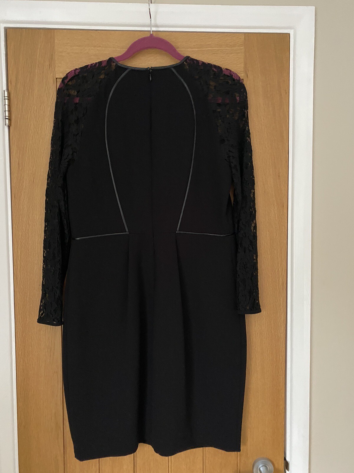 WHISTLES Black "Malou" Dress with Lace Sleeves Cocktail Party Size 14