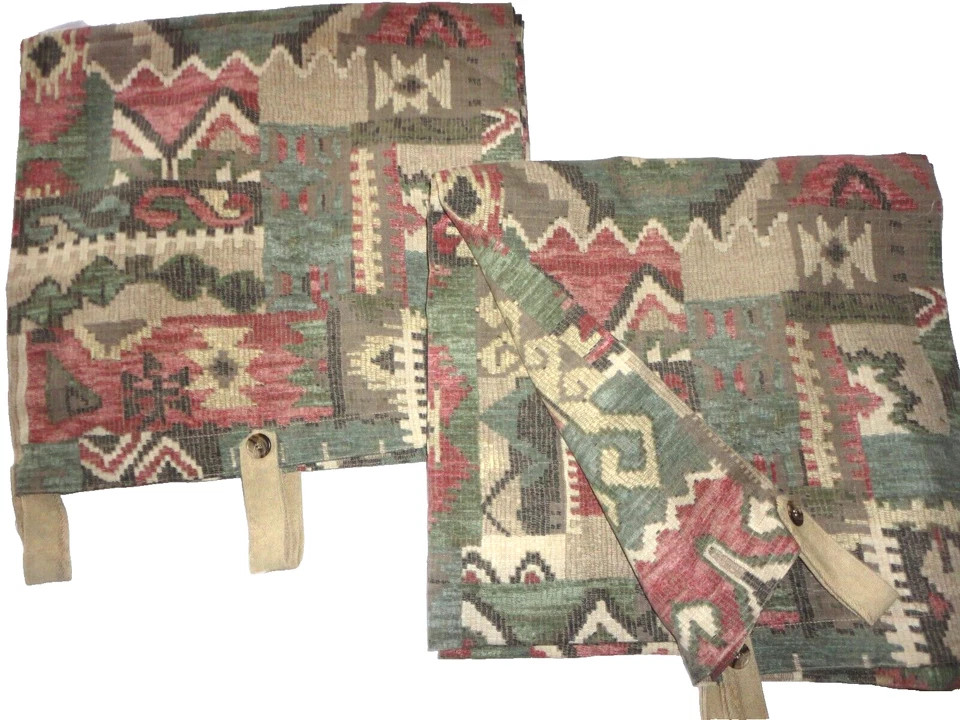 JC PENNEY SOUTHWESTERN AZTEC GREEN GOLD BLACK CLAY (2) CURTAINS PANELS 40 X 72 - Image 3 of 4