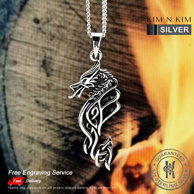 Celtic Dragon Pendant Necklace Engraving  925 Silver  Quality- KimnKim