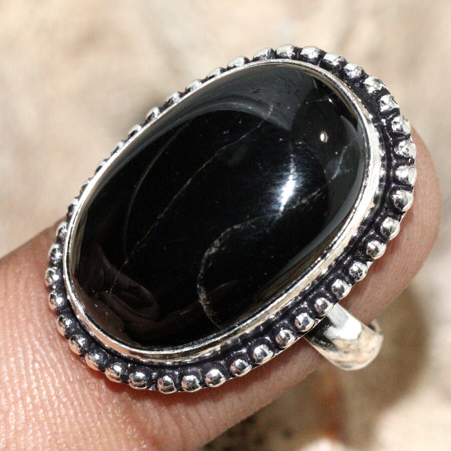 925 Silver Plated Black Onyx Ethnic Ring Handmade Jewelry Size US 7 JW