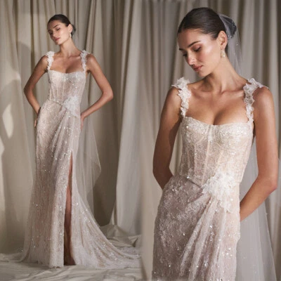 Brautkleid Hochzeitskleid Spitze Aufkleber Pailletten Duchesse 36 38 40 42 44 46 - Bild 1 von 4