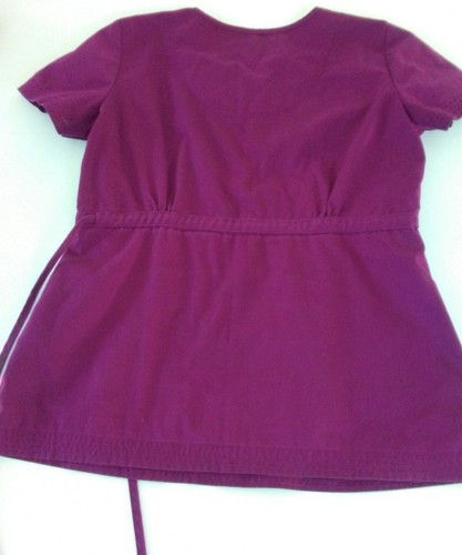 Koi by Kathy Peterson Womens sz S Scrub Top Dark Plum Tie Waist 2 Pockets #137 - Picture 5 of 6