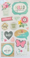 Puffy Hello Friend Floral  Stickers Papercraft Scrapbook Family Crafts