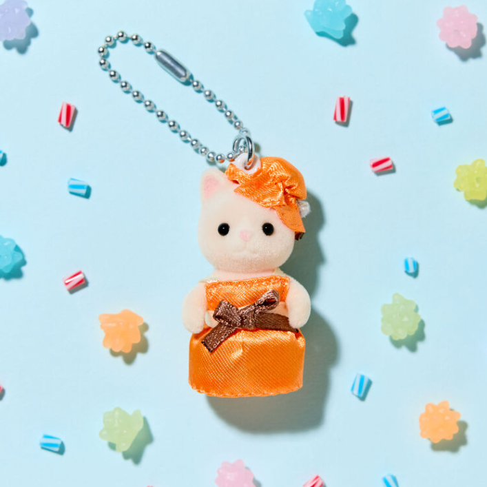 Calico Critters Sylvanian Families Keychain Baby Silk Cat Orange